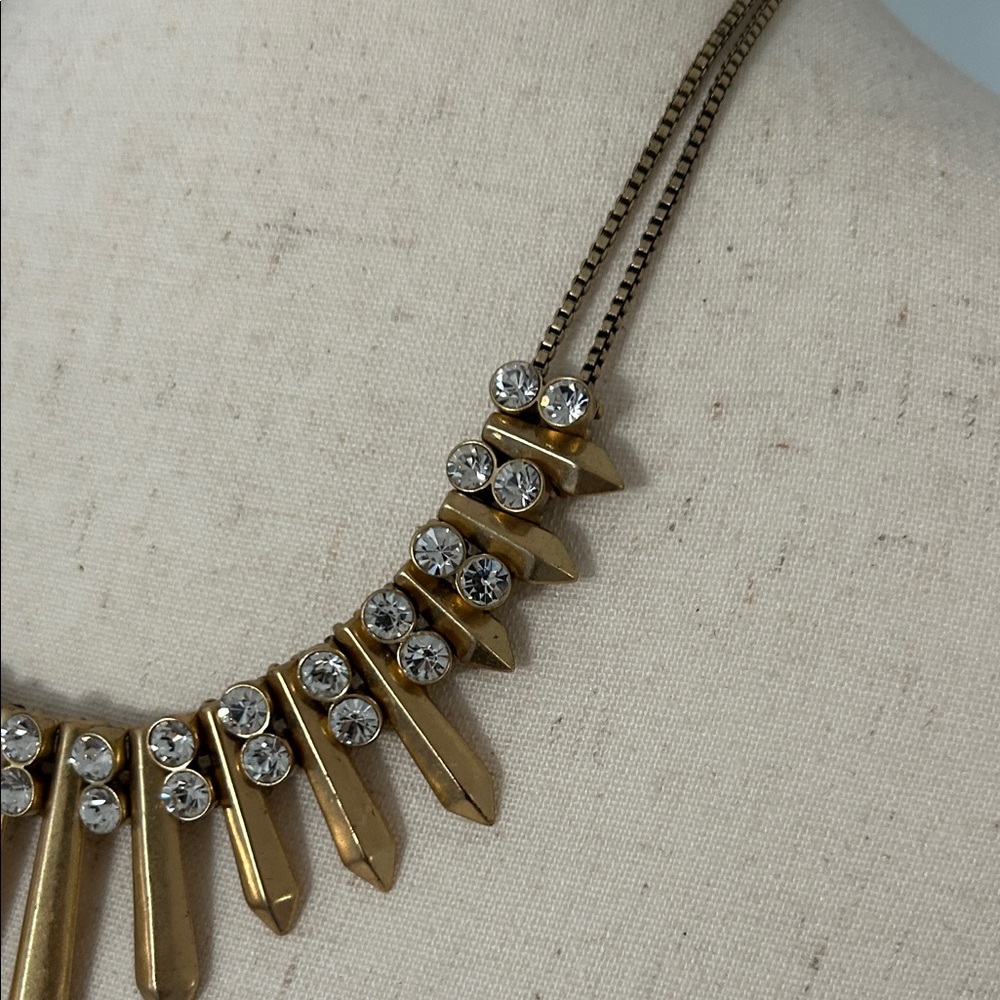 Vintage J. Crew Gold and Crystal Statement Necklace - Picture 5 of 7